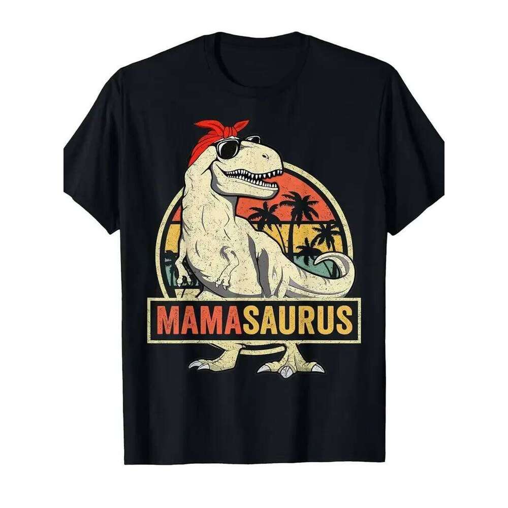 Funny MamaSaurus T-Rex Dinosaur Mom T-Shirt Retro Vintage Tee Soft Crew Neck Short Sleeve Shirt - Mother's Day Gifts for Women Z260312