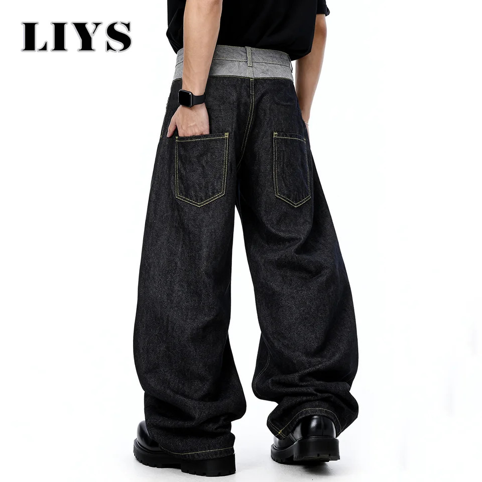 Mens Retro Double Waist n Baggy Wide Leg Jeans Street n Denim Pants Gothic loose Machete Wide Leg Jean Unisex Clothes 260310