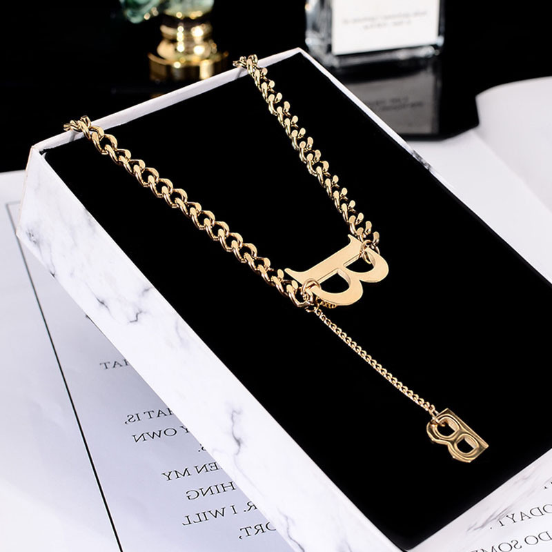 Luxury Brand Designer Jewelry European And American Stainless Steel Necklace For Women, Titanium Steel Hip-Hop Letter B Trendy Brand Sweater Chain, Th