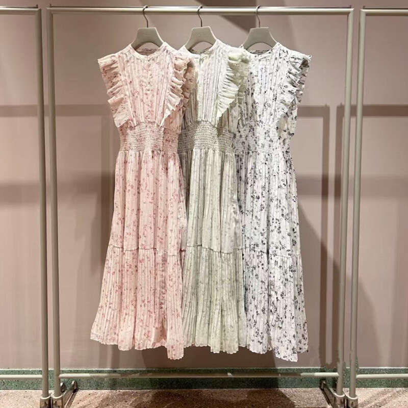 2026 Spring and Summer New Women's Celebrity Same Style Printed Flower A17 Flowing Sleeve Fold Dress