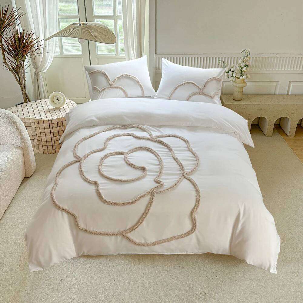 Embroidery Bedding Set 3D Flower Duvet Cover Pillowcase US EU Textile Home Bed Linens H260312