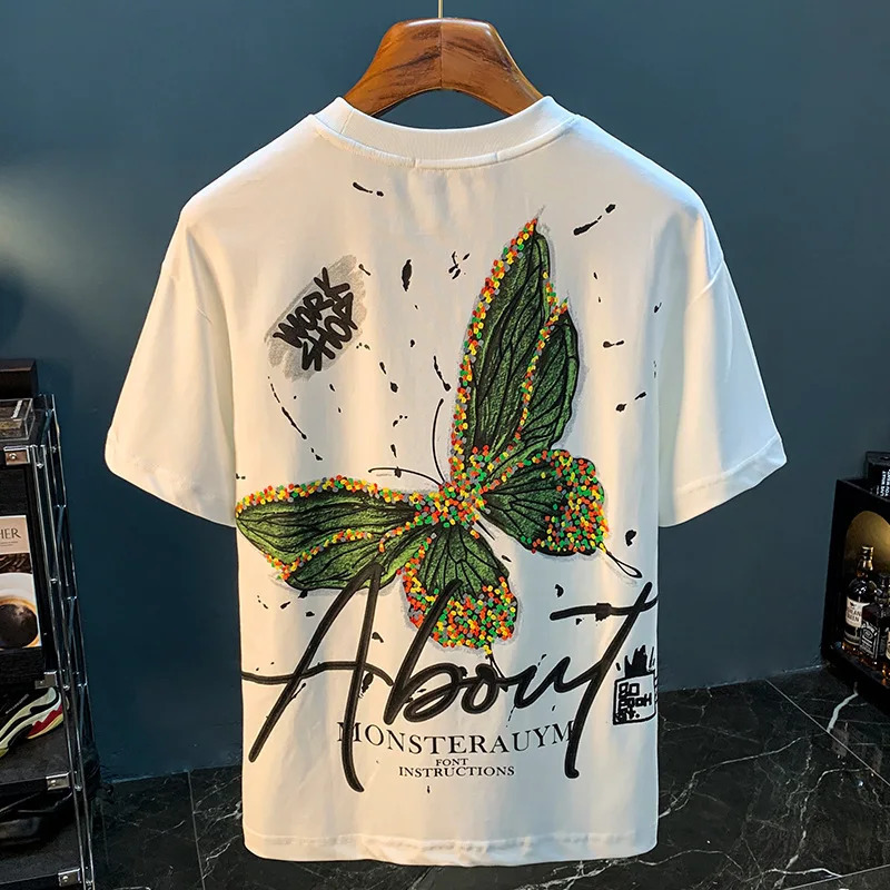 Fashion painted short sleeve Tshirt mens summer thin embroidered highend affordable half top 260228