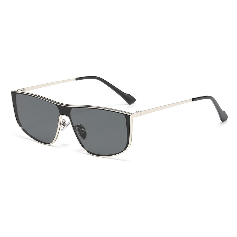 Metal Old Money Style Silver-Edged One-Piece for Women, Trendy Round Face Slimming High-End Mesh Large Frame Sunglasses