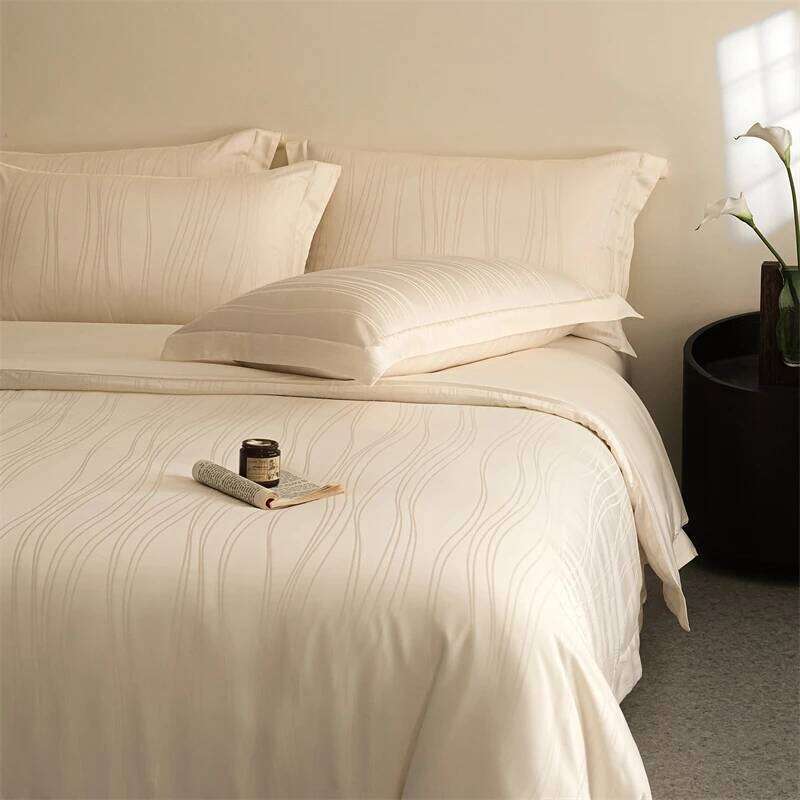 4Pcs Cream Off White Premium Jacquard Lyocell Bedding Set Soft Cooling Duvet Coves Bed Sheet Pillowcases Double Queen King Size H260312