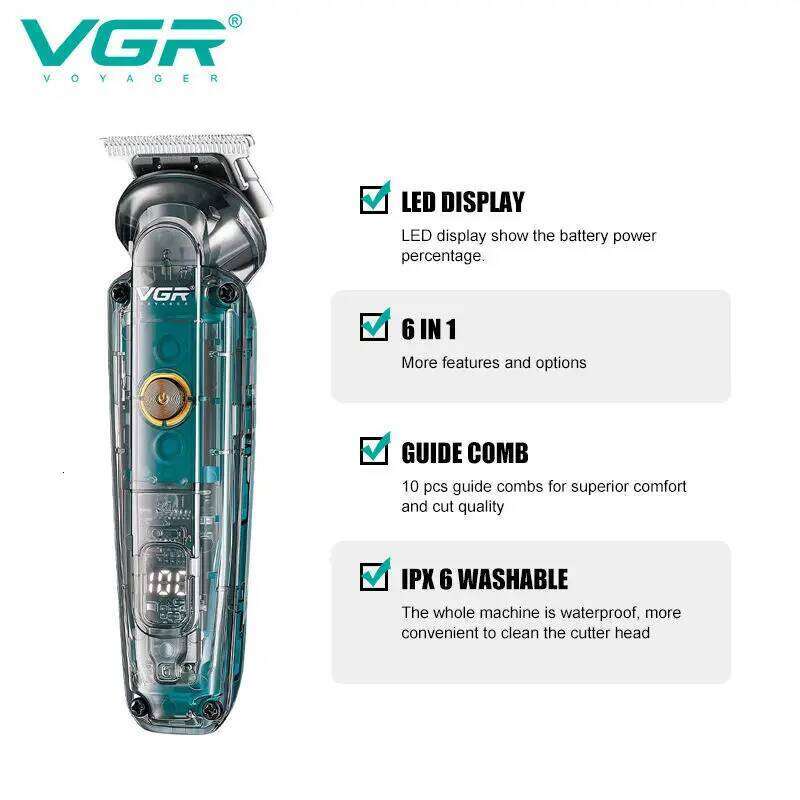 VGR 102 6-in-1 high-end men's clipper professional shaver oil head carving electric pusher nose trimmer hair remover C260312