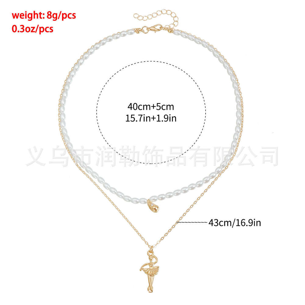 Pearl Necklace Light Luxury Collarbone Chain Dancing Girl Pendant Simple Sweater Chain