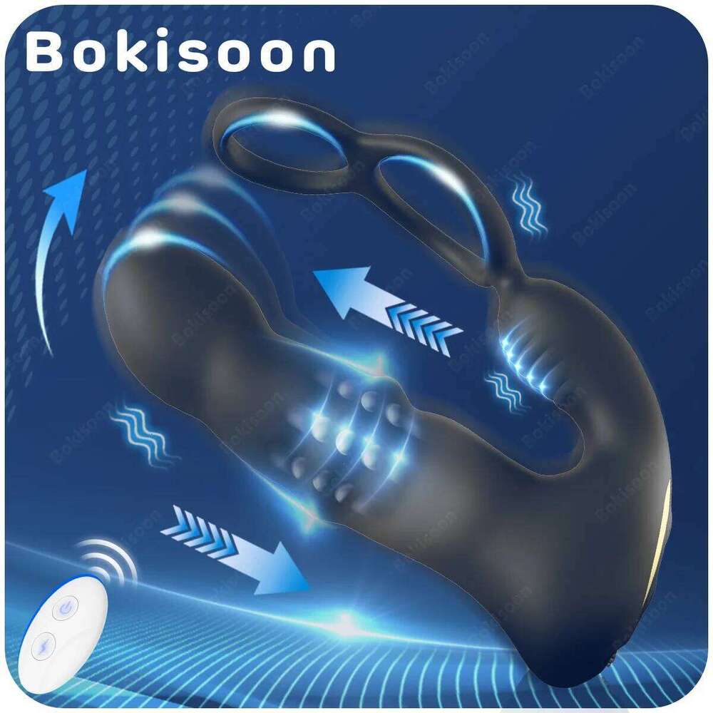 9 Wiggling Vibrating Prostate Massager Vibrator with Penis Ring Beads Telescopic Anal Butt Plug Male Sex Toys for Men Z260312
