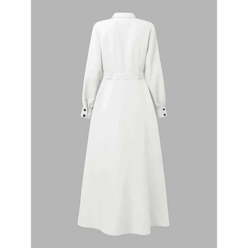 ZANZEA Elegant Women's Shirtdress 2025 Autumn Turn-Down Collar Long Sleeve Button Up Belted A-Line Maxi Dresses Office Commuting C260312