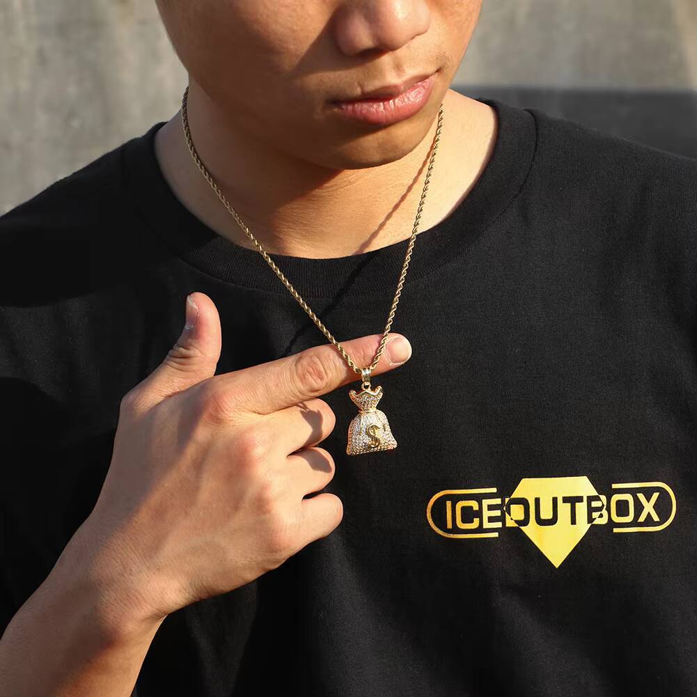 Factory Wholesale 18K Gold Christian Hip Hop Dollar Sign Pendant with MoissaniteVVS Fashionable Money Bag Charm Pendant