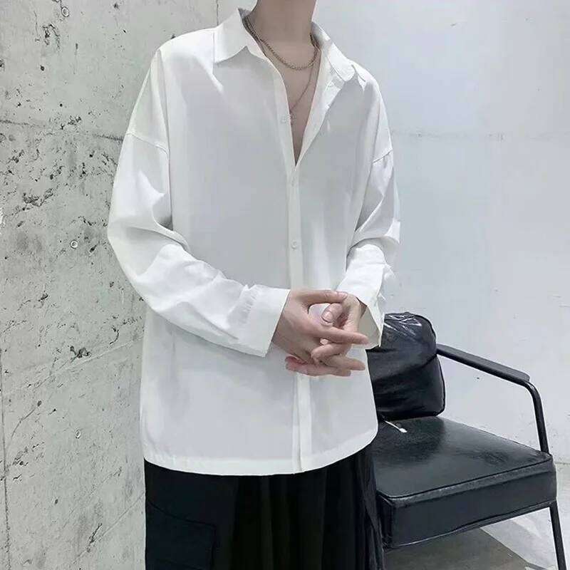 1pcs Spring Autumn Thin Long Sleeve Man Ice Silk Loose Style Male Fashion Casual Lapel Button-down Shirt Men Top