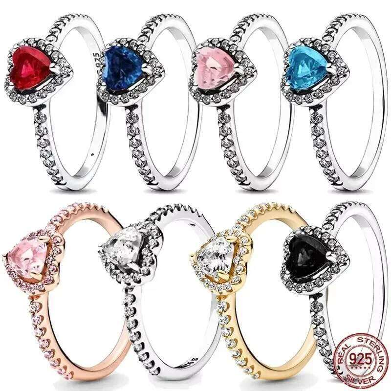 Hot selling 925 sterling silver crystal heart-shaped ring, luxurious, sparkling, multi-color, charming jewelry, holiday gift H260312