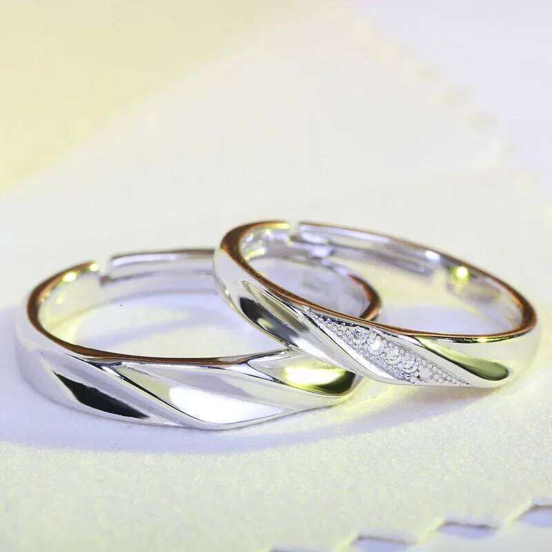 Fashion 925 Sterling Silver Dazzling Mosaic Zircon Couple Finger Rings for Women Men Wedding Lover Jewelry Resizable Ring W260311