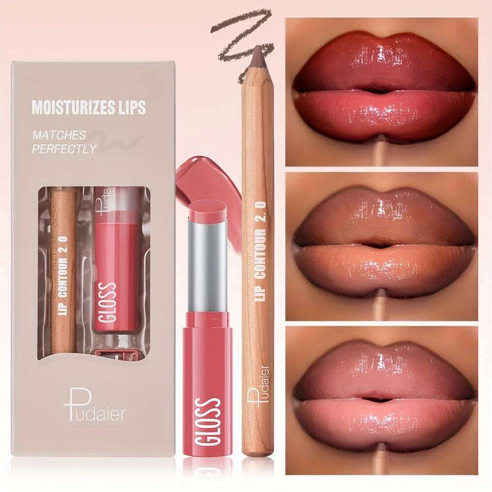 3pc Long-Lasting Lip Liner Lipstick Set - Creamy Texture, Complimentary Pencil Sharpener, Easy to Apply, lip gloss W260311