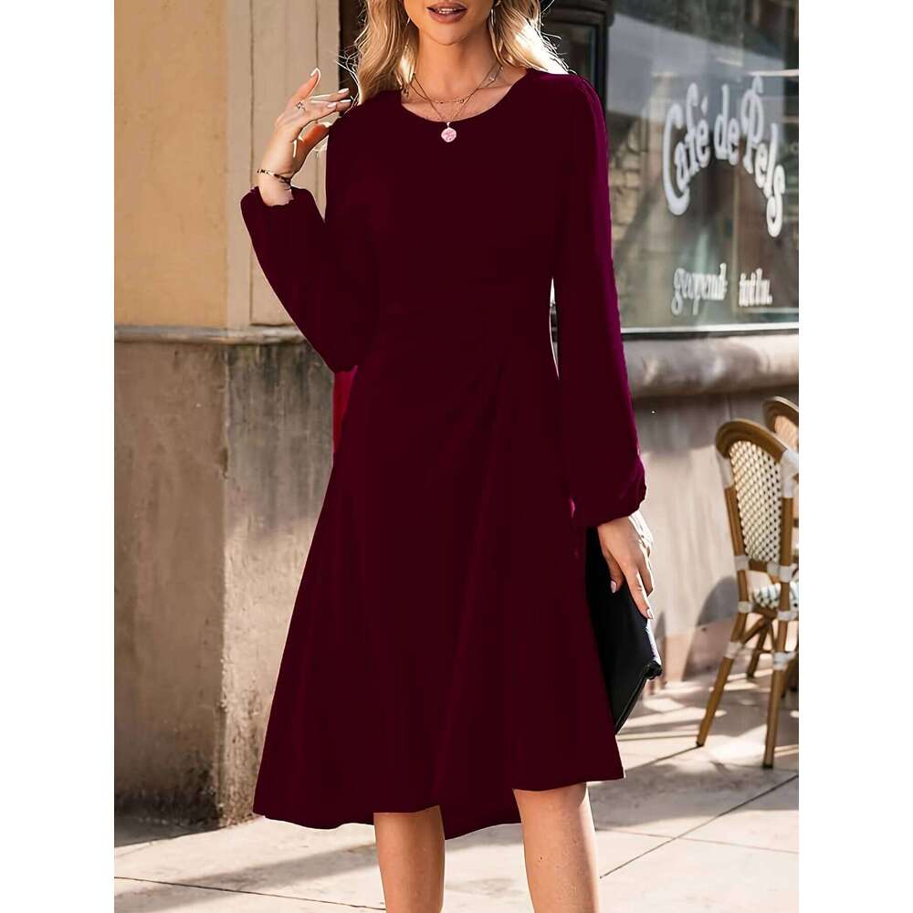 2025 New Women's Long - sleeved Black Maxi Dress with Ruched Waist Detail C260312
