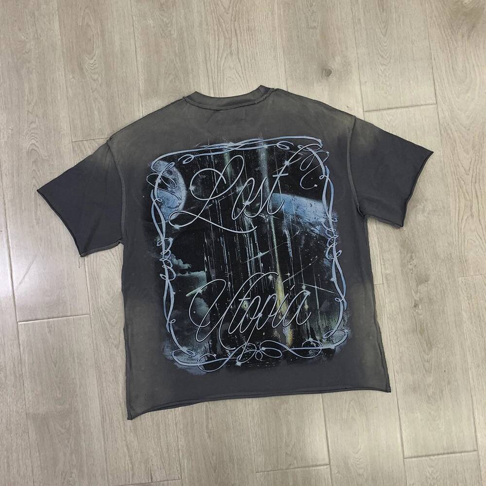 Streetwear Vintage Washed Diamond Cropped Tee for Men Crew Neck Short Sleeve Loose Cotton Rhineston Tshirts Oversized ddmythur