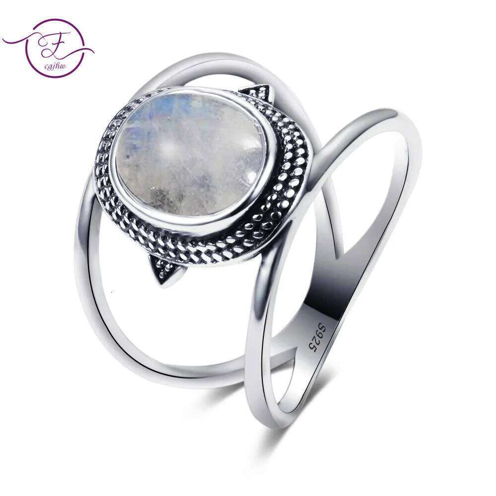 Vintage Natural Rainbow Moonstone Ring for Women Men Round Oval Gemstone Rings Luxury Fine Jewelry Wedding Party Gifts Size 6-10 H260312