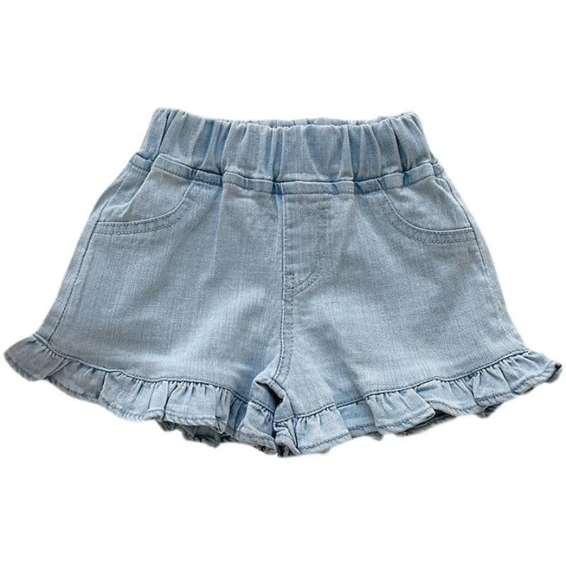 Kids Shorts Fashion Girls Summer Denim Ruffle blue Jeans 27Y Childrens Casual Daily Wear Pants 260311