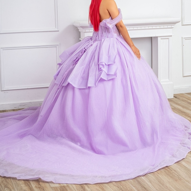 Lilac Shiny Ball Gown Quinceanera Dresses 2026 Beading Crystal Tull Corset Off Shoulder Sweet 16 Dress Vestidos De 15 Anos