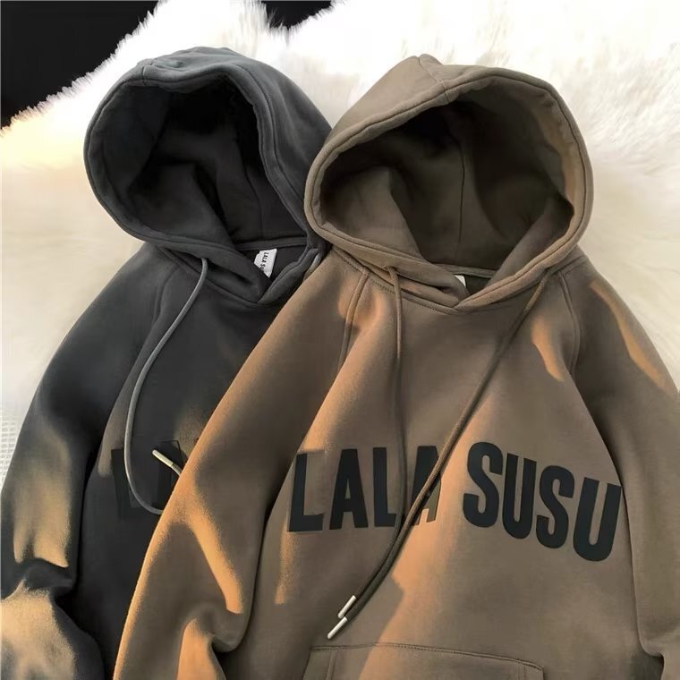 Heavyweight Sweatshirt For Men Winter Retro Fleece Lined Thickened Hooded Jacket Autumn Winter Designer Hoodie Ins Trendy Brand Top