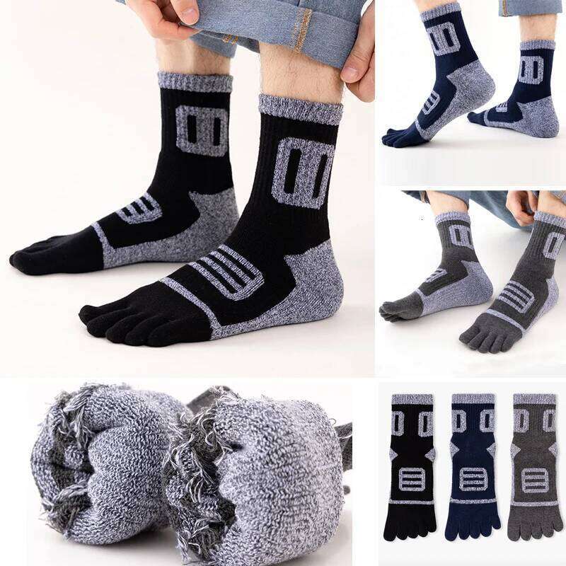 Winter Mans Sport Toe Terry Cotton Thick Thermal Keep Warm Compression Fitness Outdoor Bike Run Five Finger Short Socks Z260312