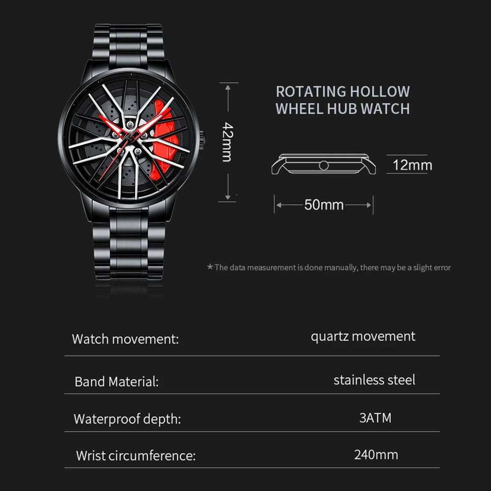 1pc Mens Watch Fashion Stainless Steel Strap Creative Rotating Sports Style Original Quartz Movement Top Brand Men Wrist Watches