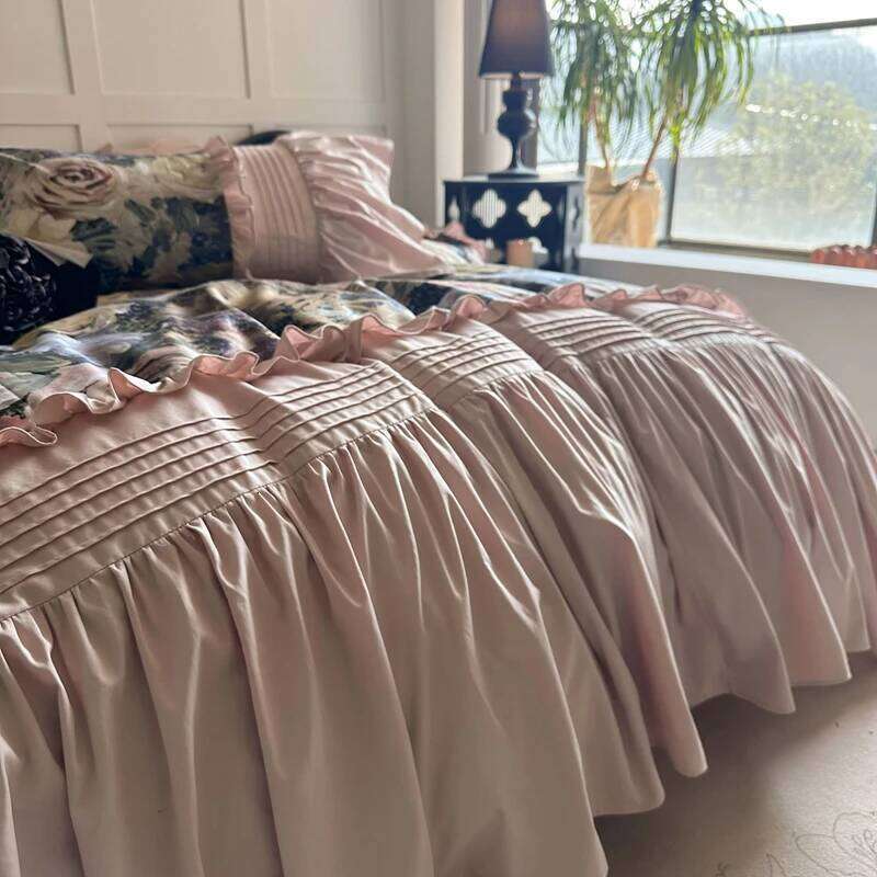 Vintage Rose Oil Painting Style Ruffles Egyptian Cotton Bedding Set Duvet Cover Bed Sheet/Bed Skirt/Fitted Sheet Pillowcase 4Pcs H260312