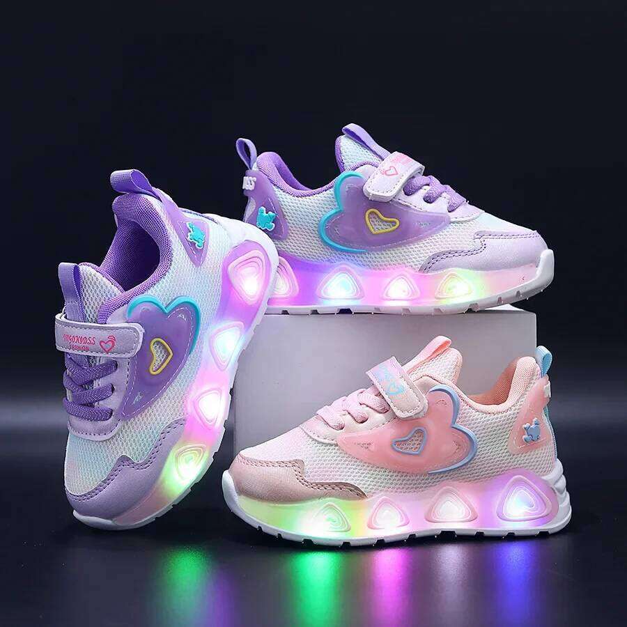 New Sneakers LED Light Illuminated Children's Boys and Girls Mesh Breathable Casual Sports Shoes 1-6 Year Old H260312