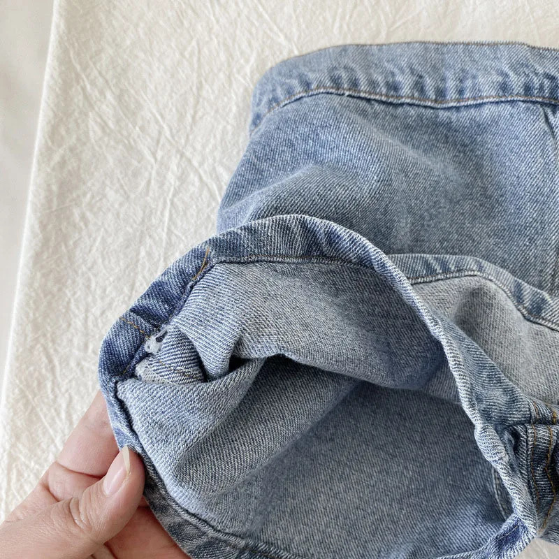 Korean Fashion Summer Kids Girl Skirt Shorts Solid Elastic Waist Button Soft Denim Culotte Children Versatile Clothing 260311