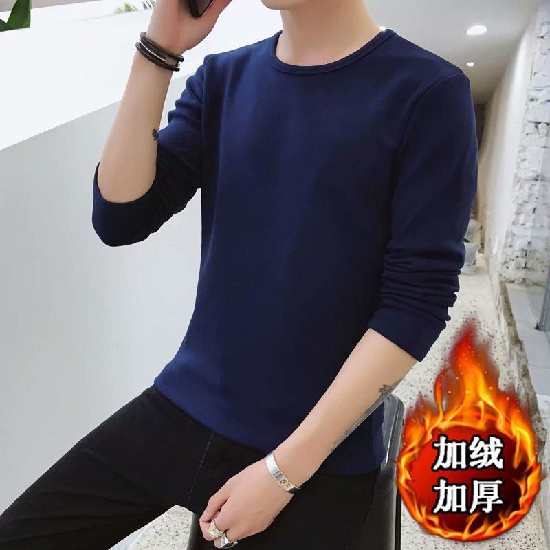 New Winter Round-neck 200g Fleece Long-sleeve T-shirt For Teenagers Solid Designer Hoodie Color Casual Versatile Warm Base Shirt Trendy