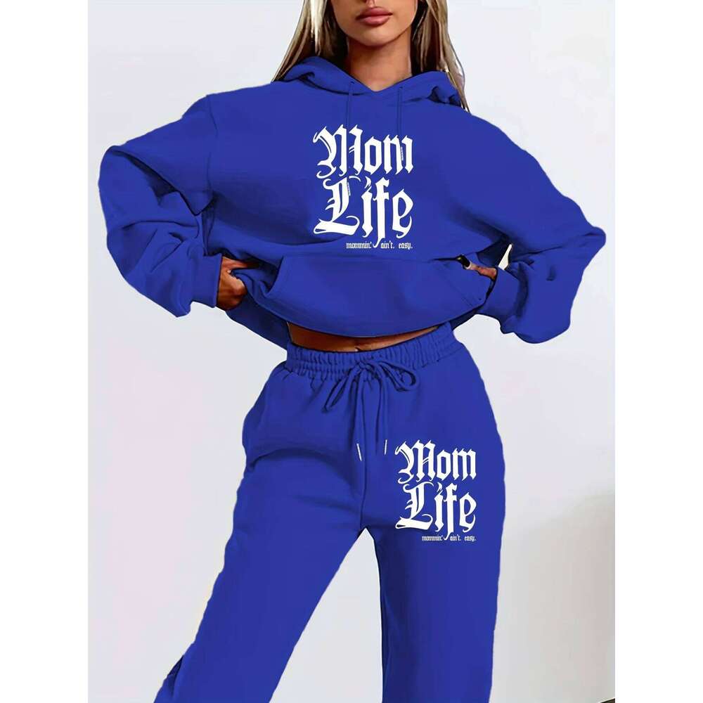 Women's autumn and winter hoodie+sweatpants set, street casual letter printed fashion, plus plush warm clothing C260312