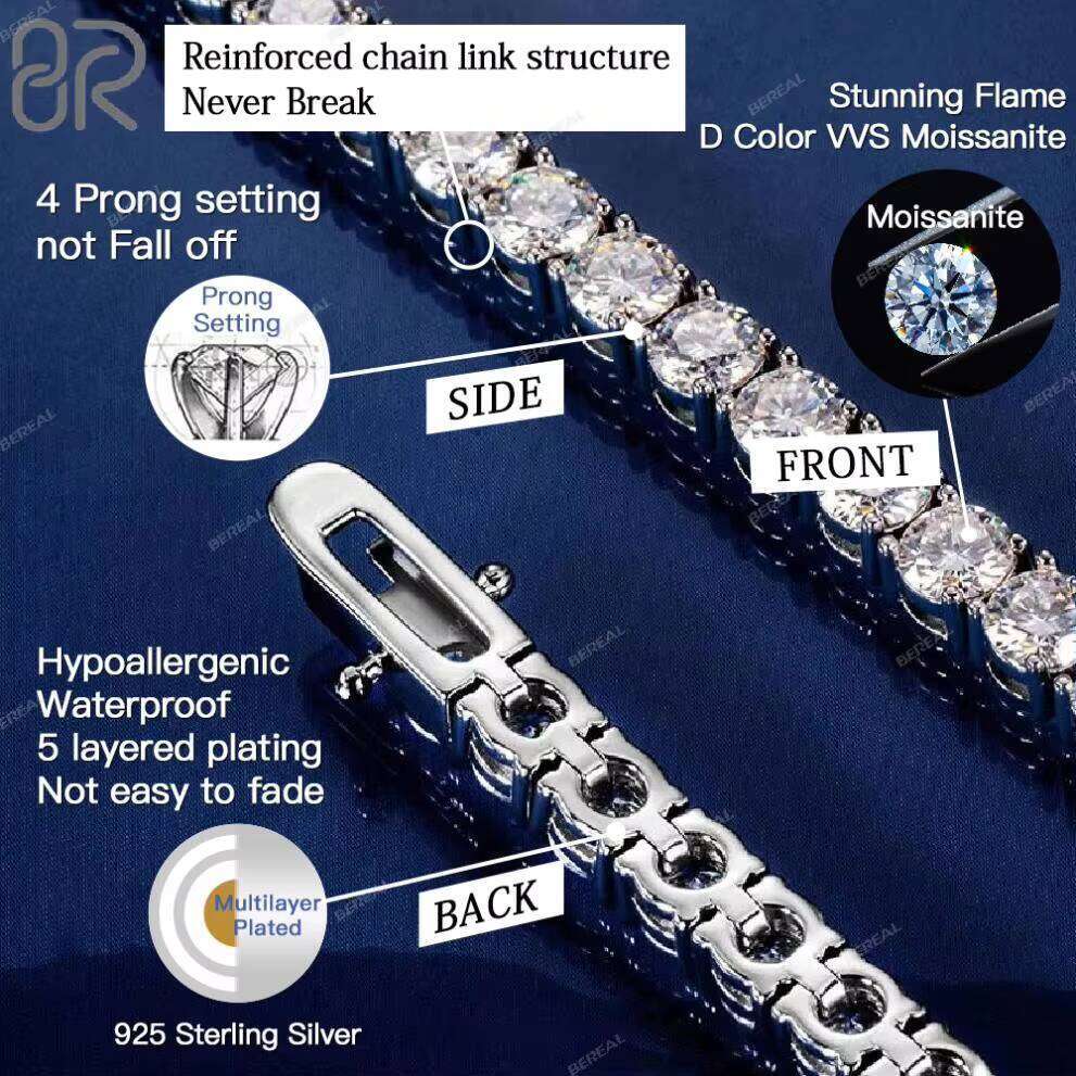 14K VVS Moissanite Tennis Chain Necklace Dropshipping 3mm 4mm 5mm Sier Fine Jewelry Bracelet for Men and Women