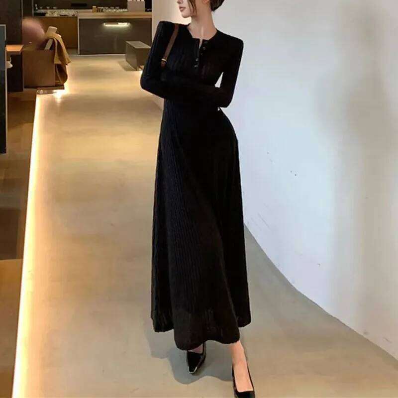 Slim-fitting Elegant Bottoming Slim Autumn Winter Knitted Long-sleeved French New Waist Dress C260312