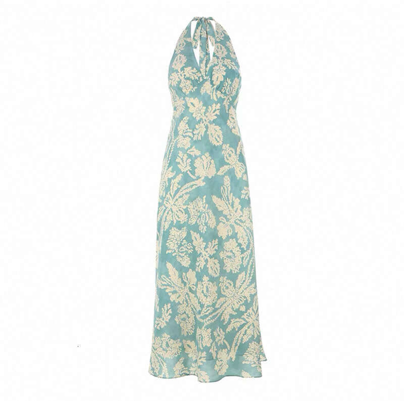 2026 new French romantic goddess sexy backless V-neck deep backless holiday A17 style printed long dress