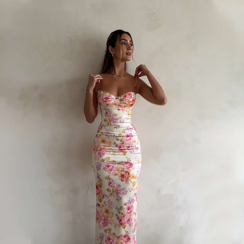 European and American Style Women's Summer New Fashion Printed Slim Sexy Backless Strap Dress C260312