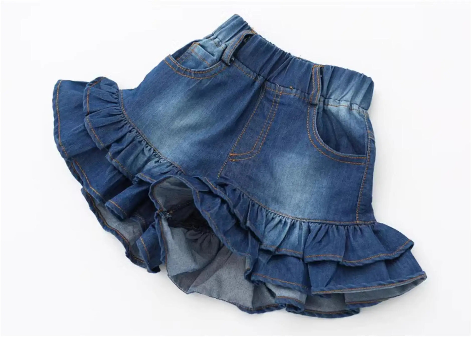 Girls Denim Shorts 2 Layers Ruffles Lace Teenage Girl Jeans Kids Workout Fashion Skirt Summer Beach Sports Short Pants 260311