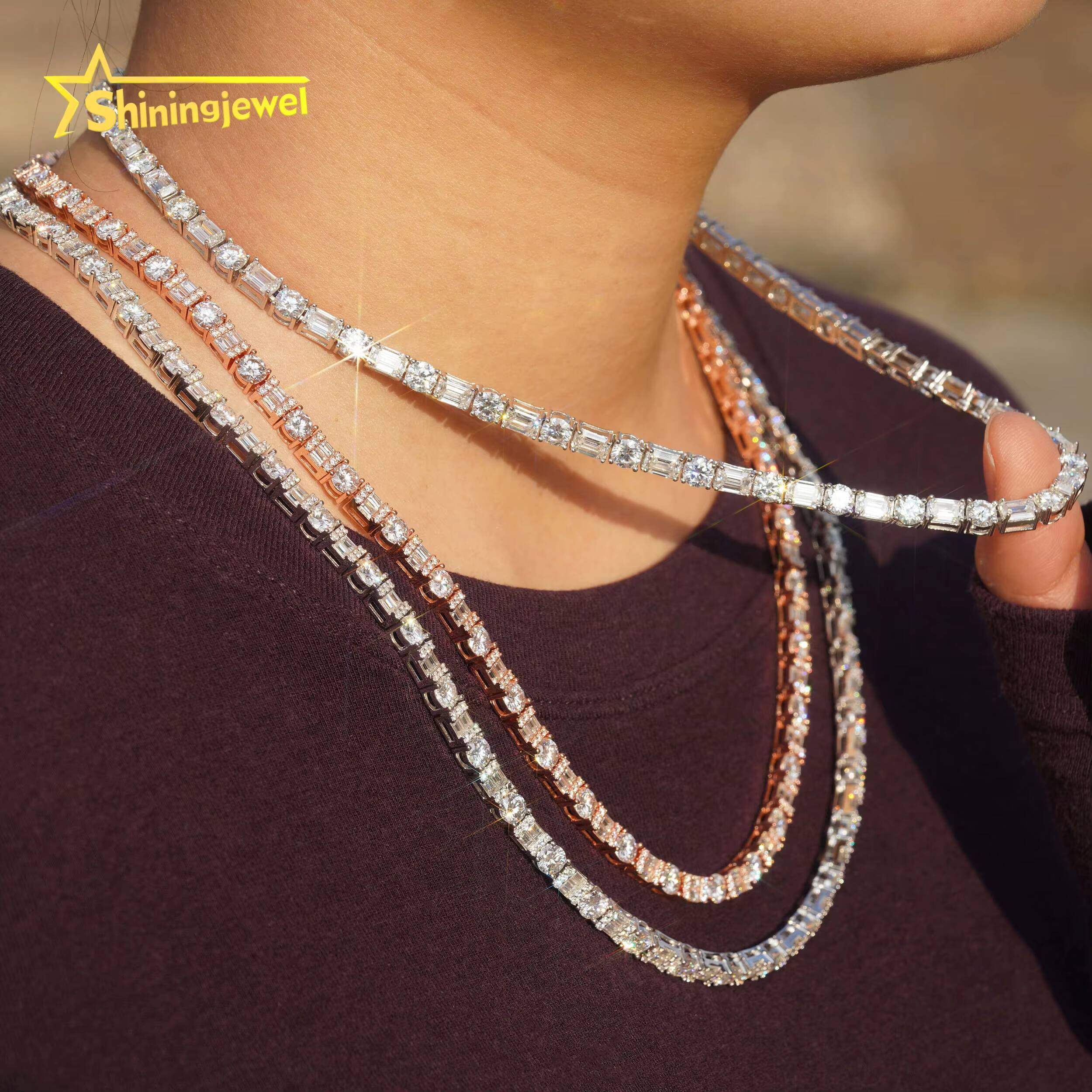 Hip Hop Jewelry Iced Out 5MM Tennis Chain 925 Silver Moissanite Tennis Necklace Pass Diamond Test Moissanite Necklace