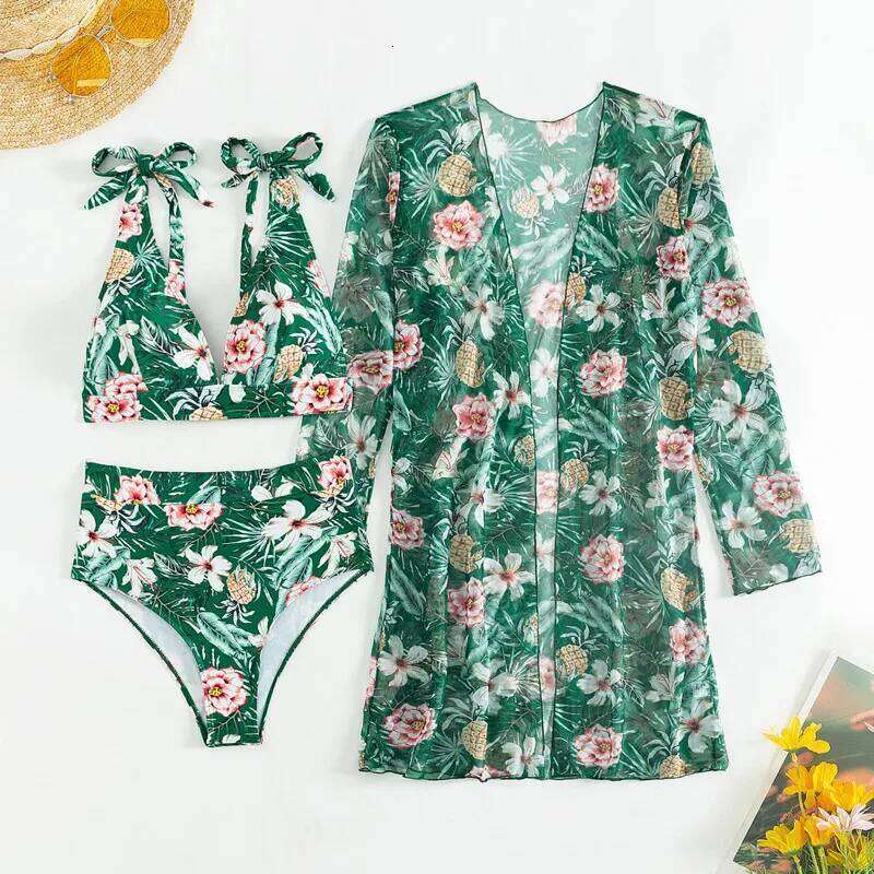 Bikini Print Swimsuits 2026 Female Swimwear Push Up For Beach Wear Three-Piece Bathing Suits Pool Bather Women's Swimming Suit Y260303