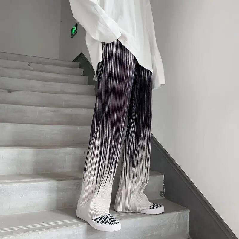 Summer Silk Pleated Man Casual Harajuku Wide Leg Oversize Streetwear Vintage Y2k Pants Clothes Trousers 2022 New
