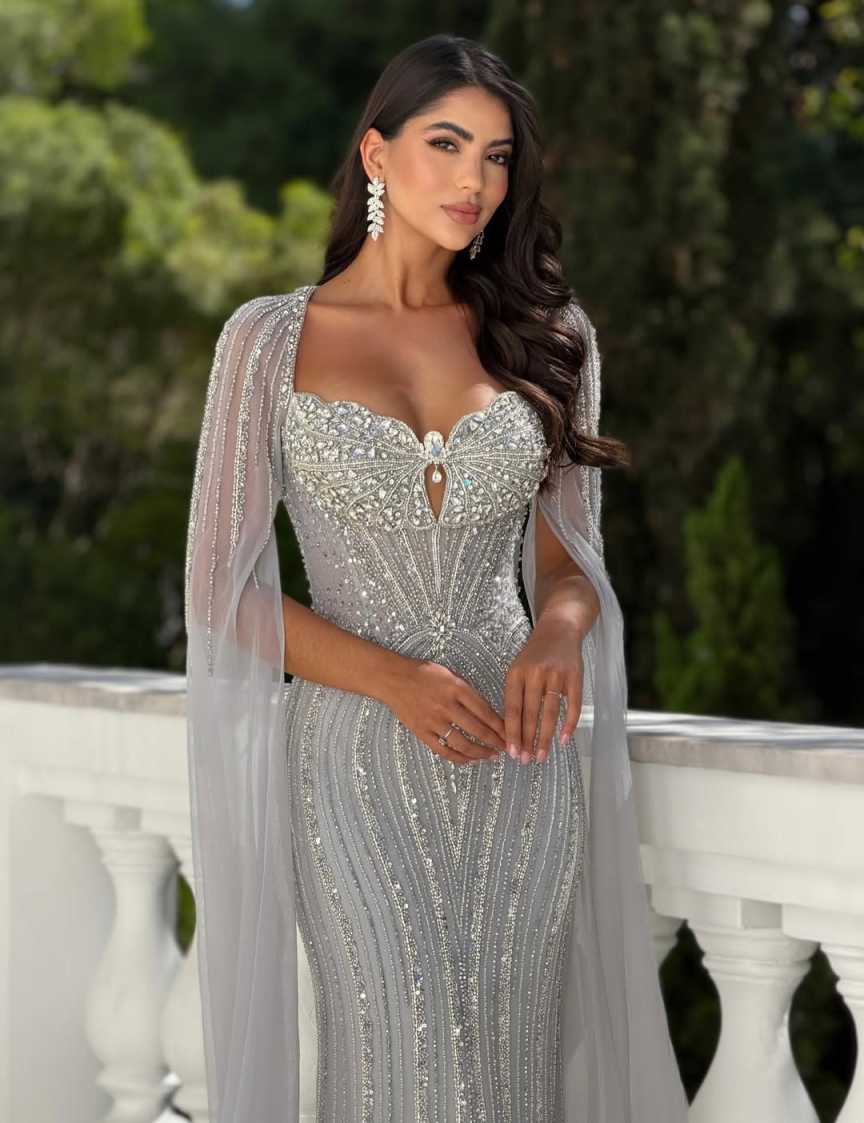 New Arrival Evening Dresses With Cape Mermaid Strapless Beading Crystals Sleeveless Backless Party Dress Dresses Celebrity Prom Gown Customized Vestid