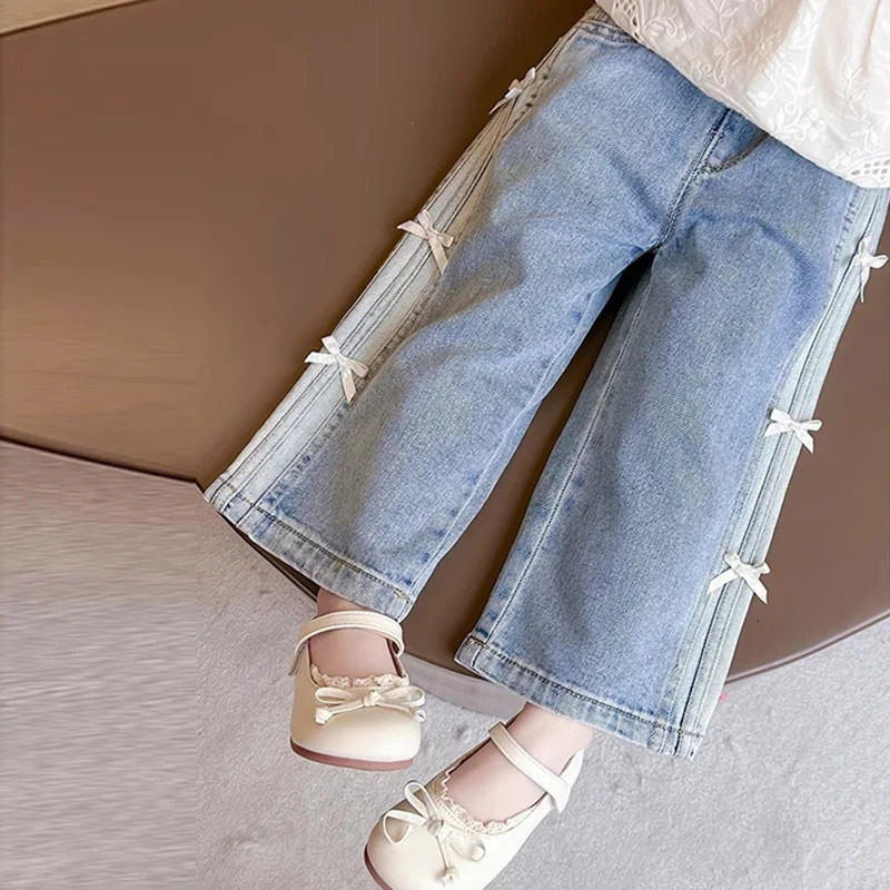 Baby Girls Bow Jeans Kids Spring Autumn Loose long Pants Childrens Straight Wideleg Trousers Toddler Casual Clothing 260311
