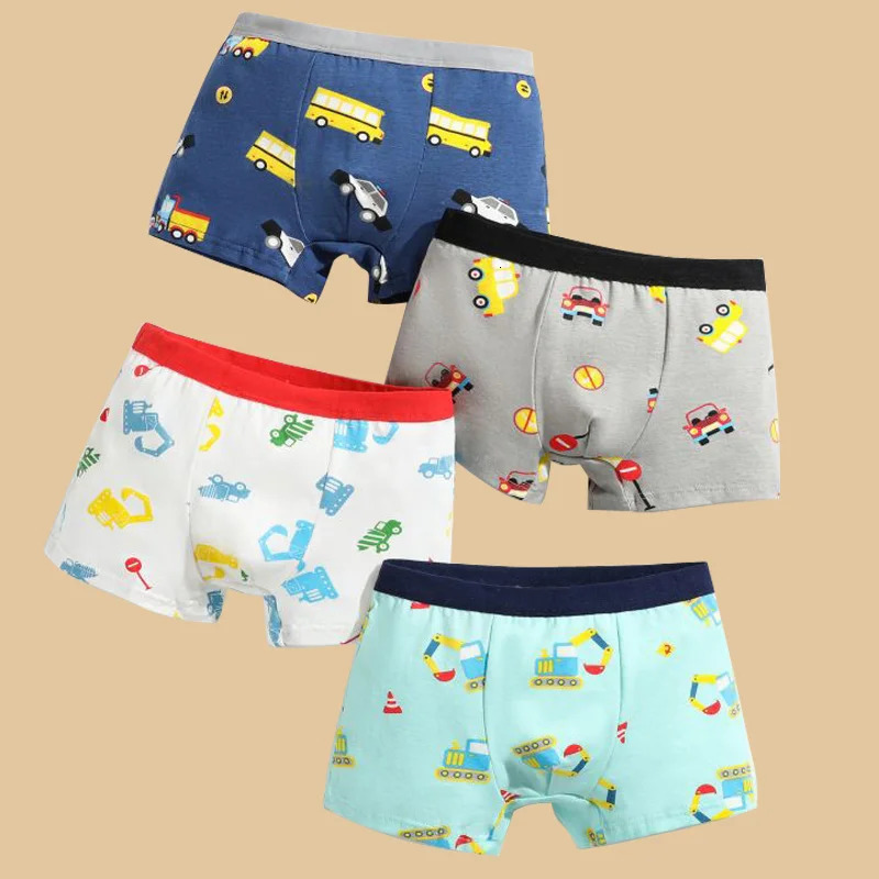 4pcsLot Boys Boxer Briefs Kids Cotton Underwear Baby Boy Underpants Teenager Cartoon Print Soft Children Panties 215Y 260311