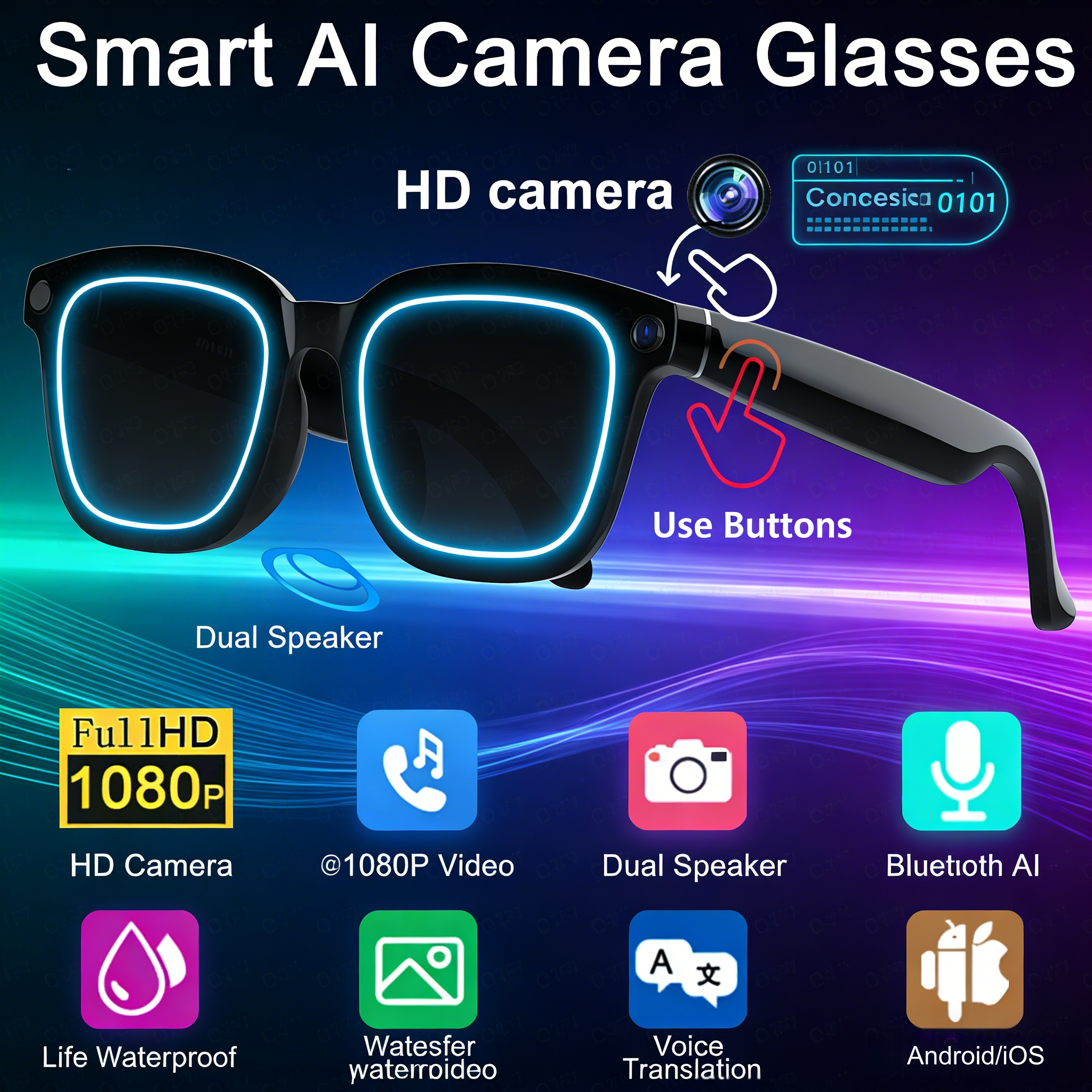 2026 Smart Glasses: Next-Gen AI Capture Aluminum 4K Video Recorder AI Voice Chat Hi-Res Audio Bluetooth Link UV Blocking Shades