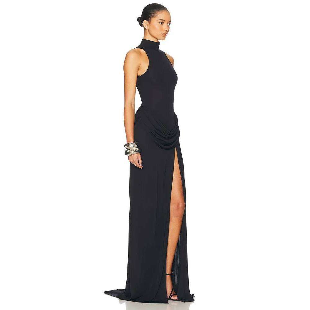 Blifanbo Turtleneck Off-shoulder Sleeveless Thigh Split High Waist Pleated Maxi For Women Elegant Fashion Club Party Dress C260312
