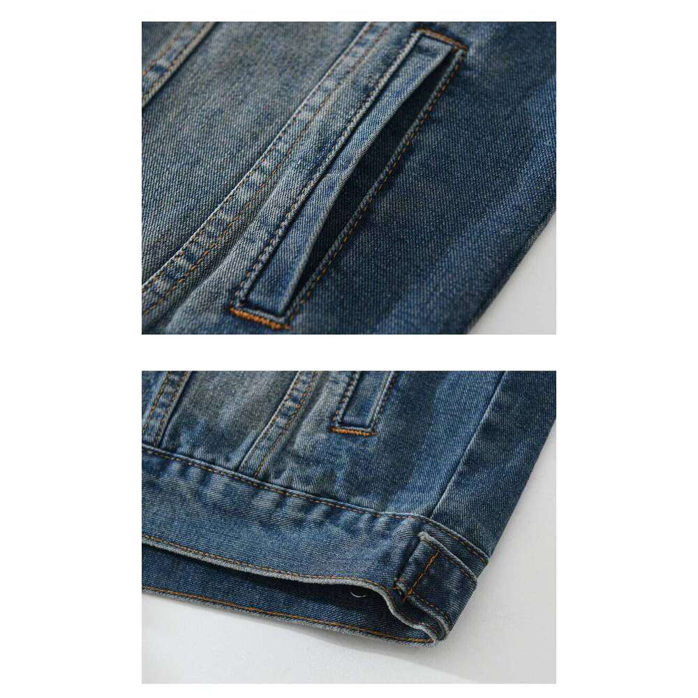 9016 Spring and Autumn New Style Splicing Denim Men's Loose American Retro Casual All-match Workwear Jacket Tops