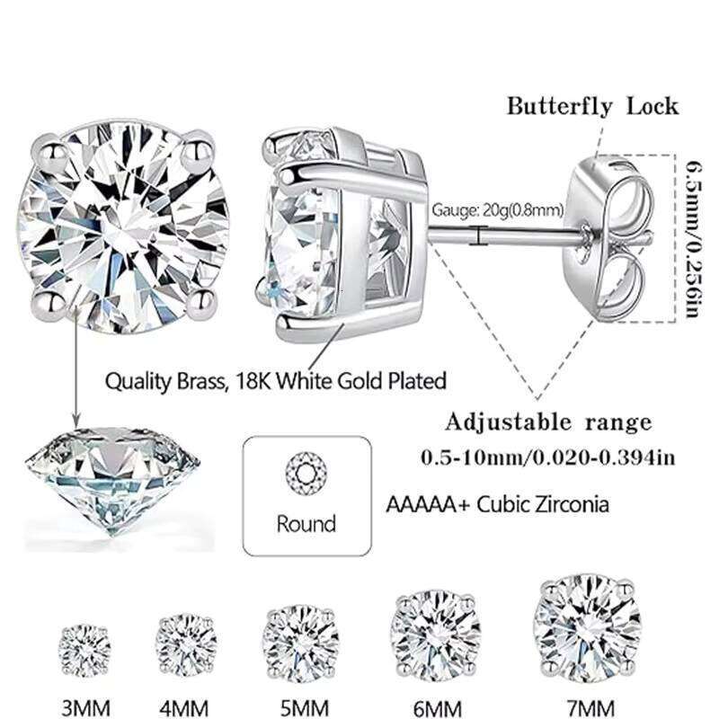 0.5-3ct D Color Fashion Round Earring Moissanite Stud Earrings for Women