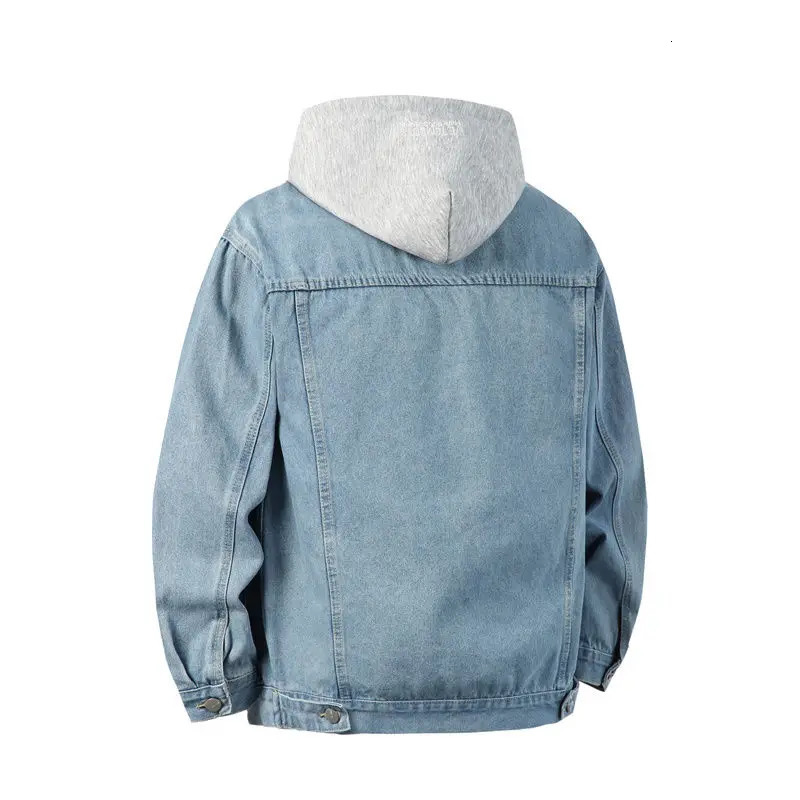 Autumn Winter Hooded Denim Jackets Men Casual Streetwear Outerwear Solid Color Loose Couple Denim Coats Hat Detachable Jacket 260304