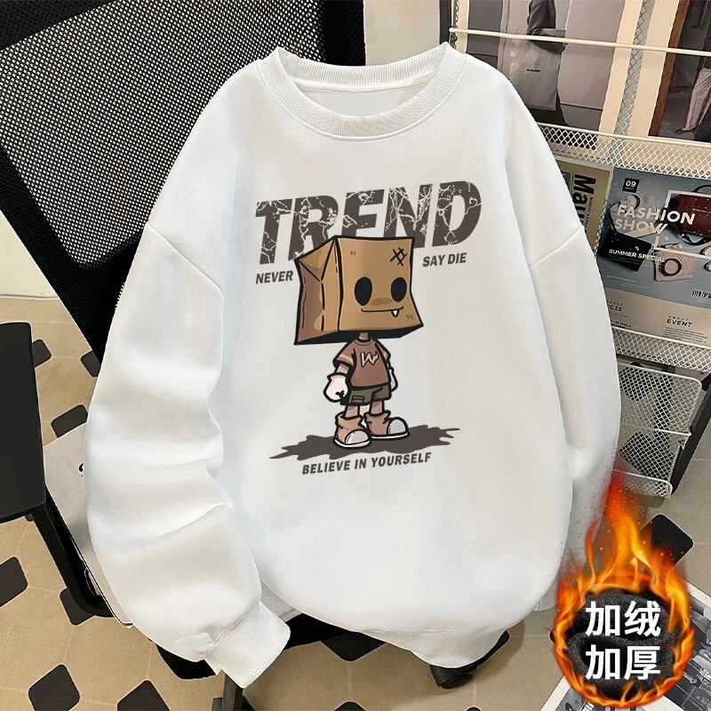 Fleece-lined Hoodless Swetshirt For Men Designer Hoodie Utumn Nd Winter Populr New Model Crtoon Nime Print Round Neck Trendy Csul Wer For Men