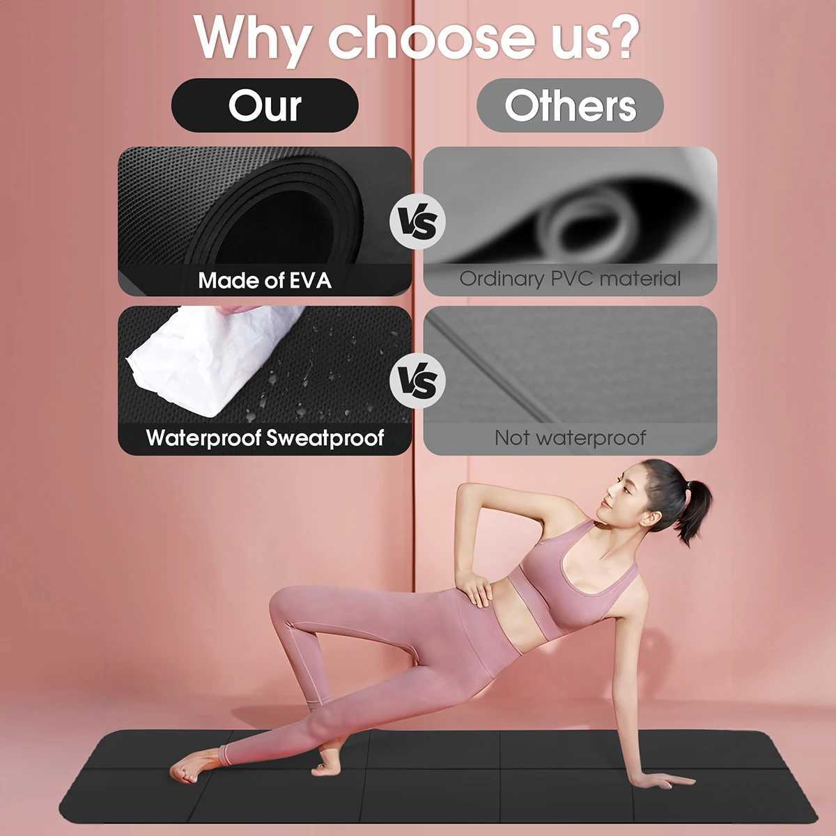 Black Foldable Yoga Mat Eco Friendly EVA Folding Travel Fitness Exercise Mat 3/4/6mm Thicknesses for Yoga Pilates Workouts M260312