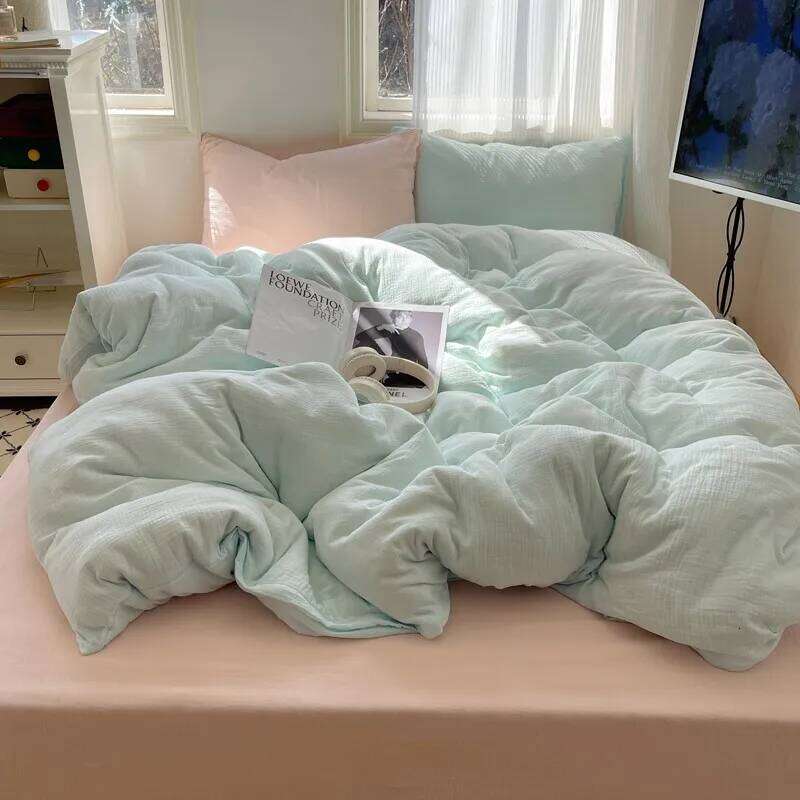 100%Washed Microfiber Lightweigh Ultra Soft Slightly Wrinkle Linen Feel Breathable Twin Queen Duvet Cover Bed Sheet Pillowcases H260312