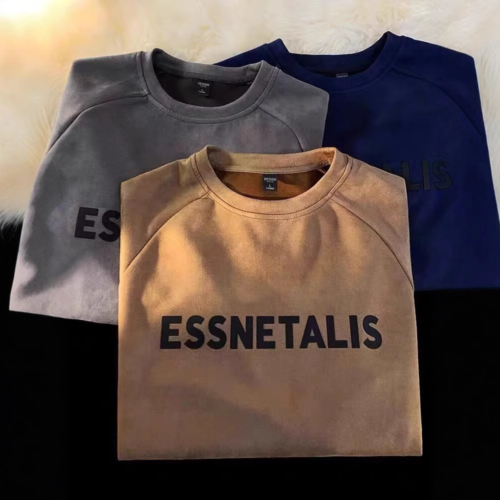 Heavyweight Suede -style Hoodless Crew Neck Sweatshirt For Men New Early Spring Designer Hoodie And Autumn Trendy Brand Couple's Loose-fitting Ja